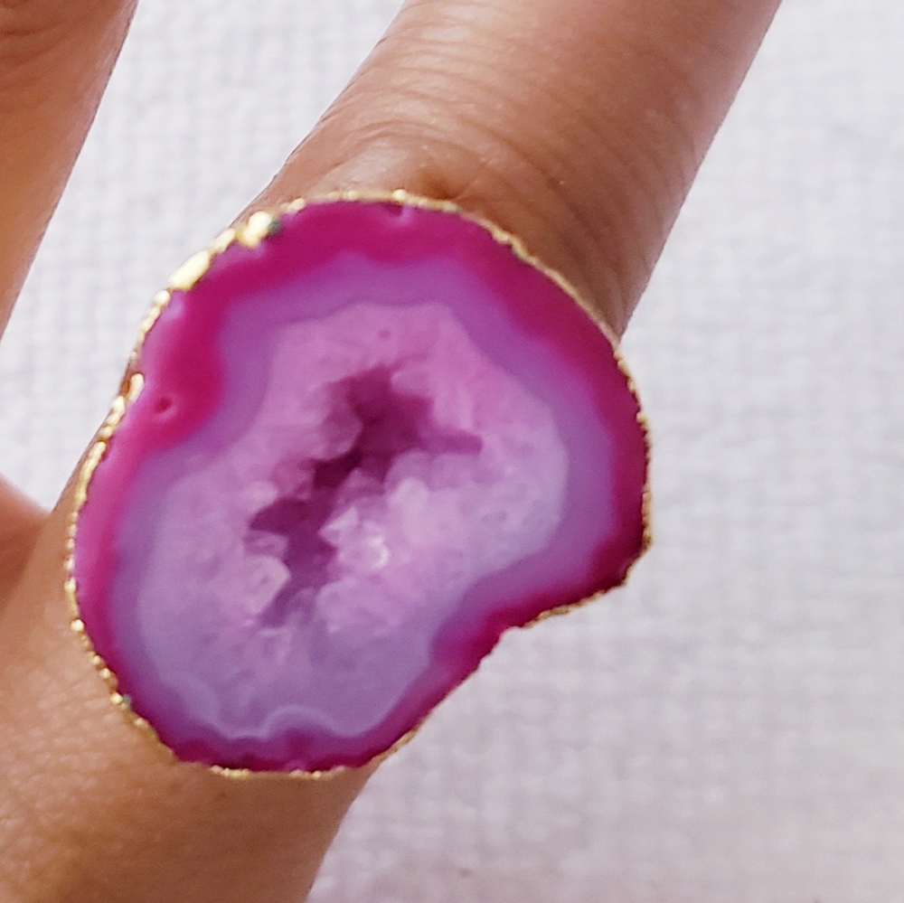 Faux Geo Stone Rings Pink / Blue - Picture 5 of 8